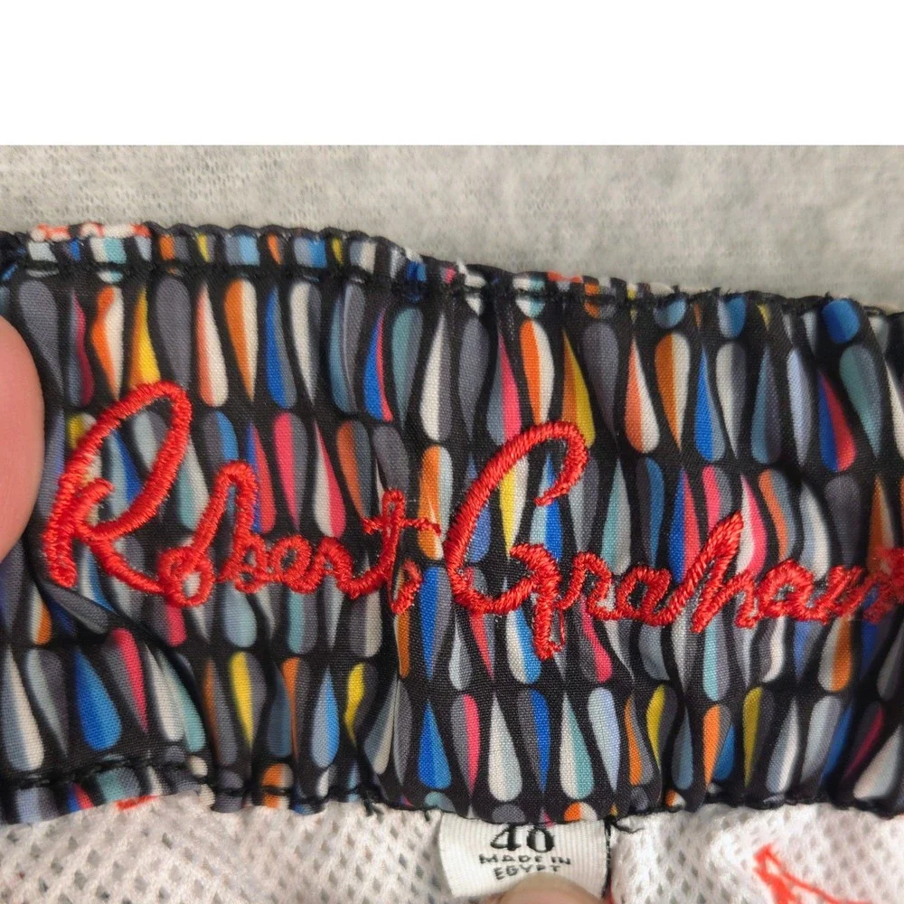 Robert Graham Mens Floral Hibiscus Swim Trunks Black White Orange Size 40 Shorts